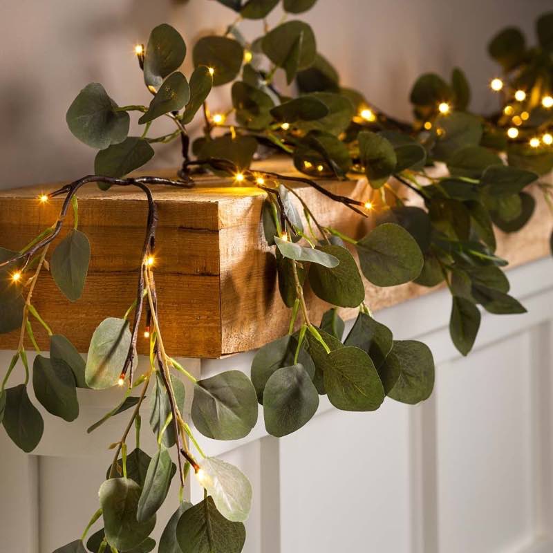 Indoor/Outdoor Battery-Operated Lighted Eucalyptus Garland