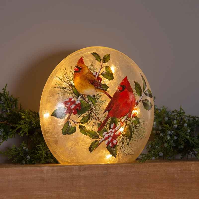 Winter Cardinals Frosted Glass Accent Light