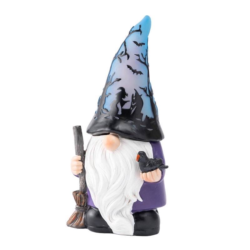 Halloween Gnome with Lighted Hat and Raven