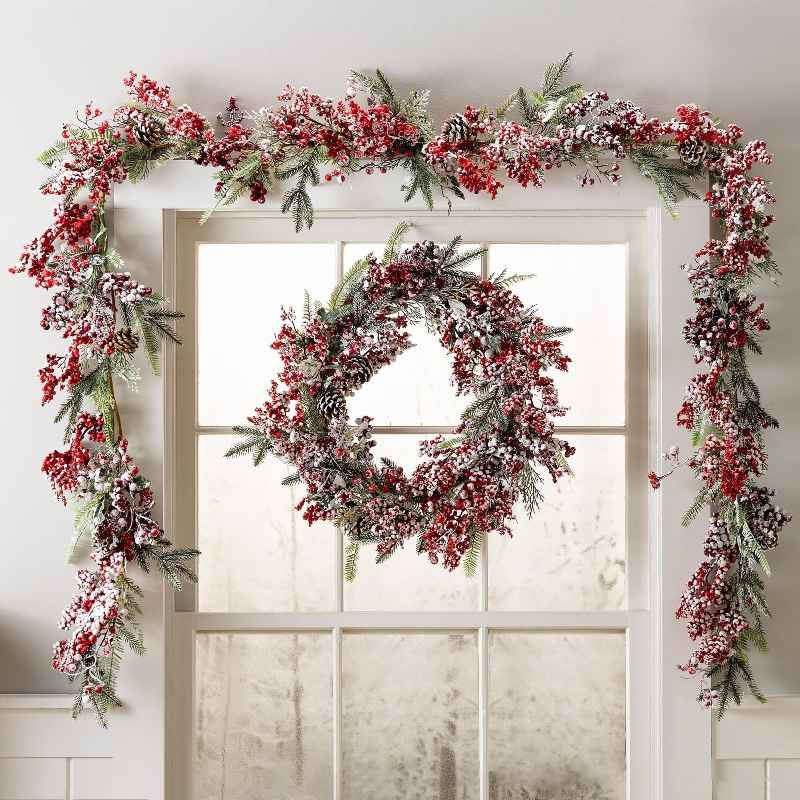 Frosted Berries and Pine Boughs Holiday Wreath
