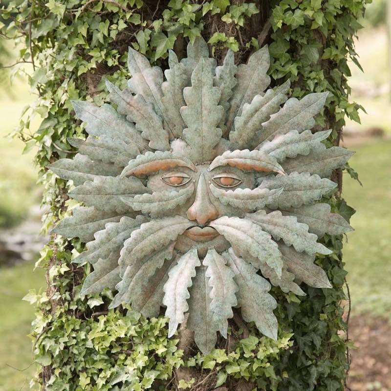 Handcrafted Metal Indoor/Outdoor Green Man Wall Art