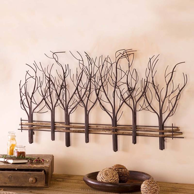 Metal and Natural Vine Seven Winter Trees Wall Art