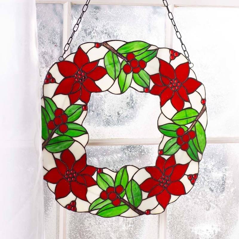 Stained Glass Poinsettia Wreath