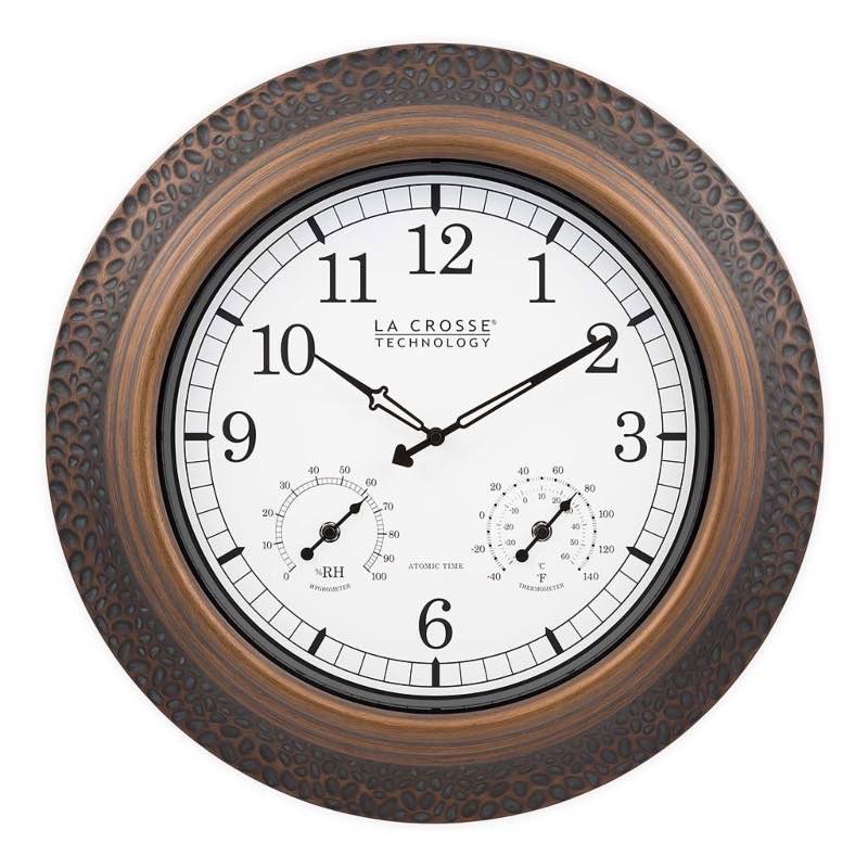 Indoor/Outdoor Atomic Analog Wall Clock with Temperature and Humidity