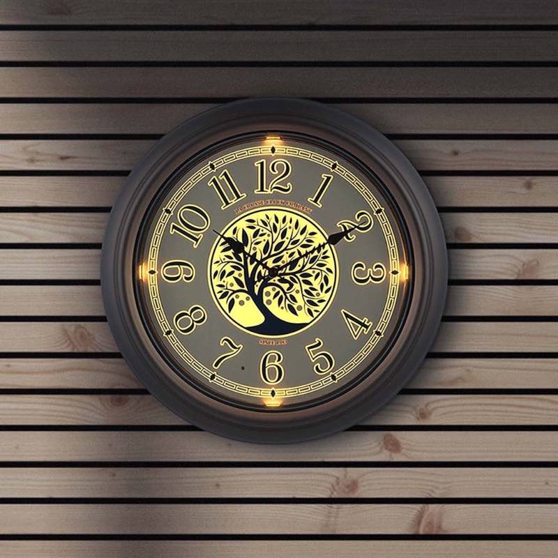 Indoor/Outdoor Analog Wall Clock with Auto-Light and Tree Design