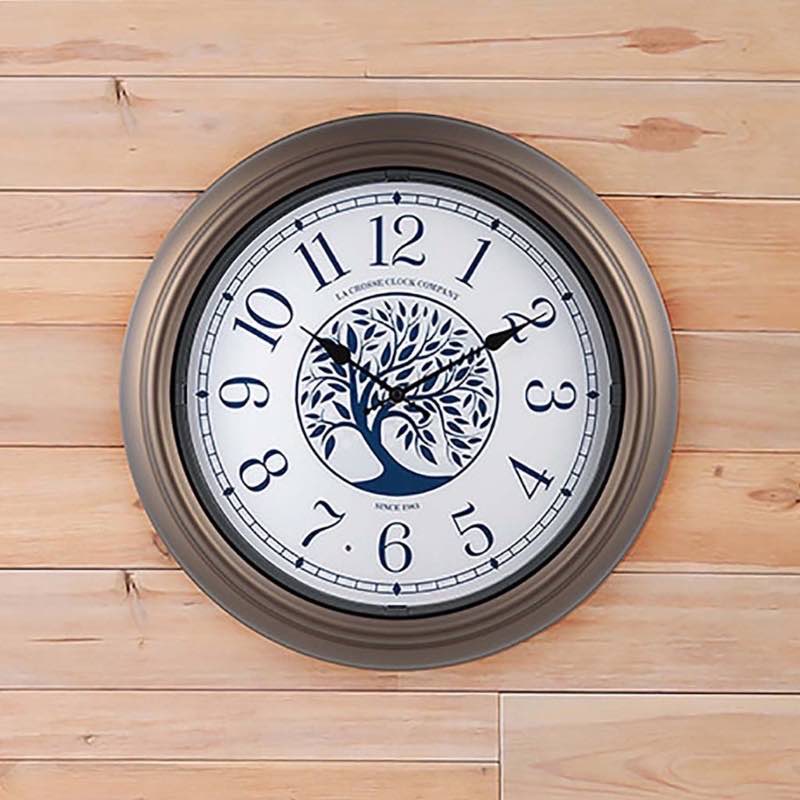 Indoor/Outdoor Analog Wall Clock with Auto-Light and Tree Design