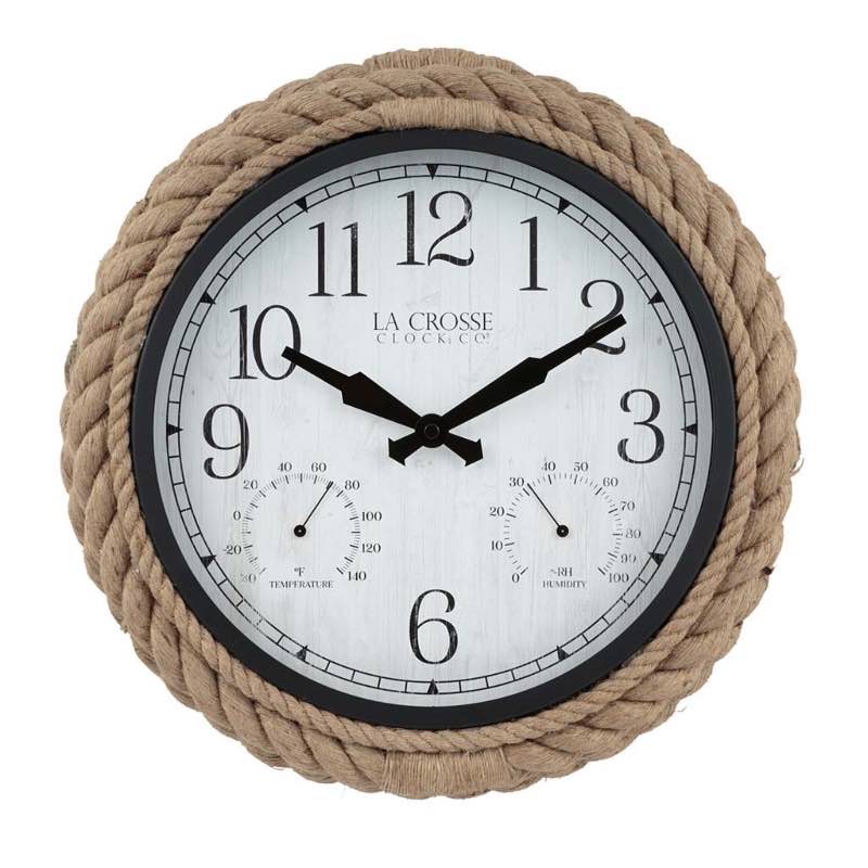 Indoor/Outdoor Wall Clock with Temperature and Humidity and Plastic Rope Surround