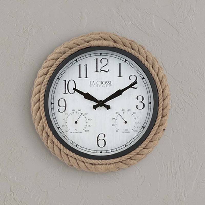 Indoor/Outdoor Wall Clock with Temperature and Humidity and Plastic Rope Surround