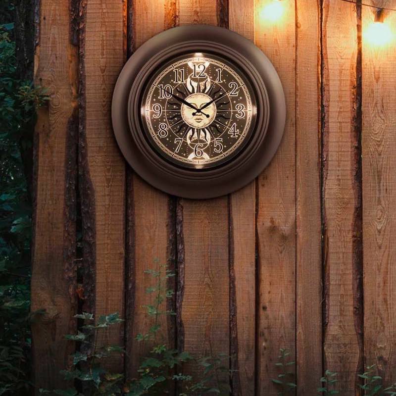 Lighted Celestial Sun and Moon Indoor/Outdoor Clock