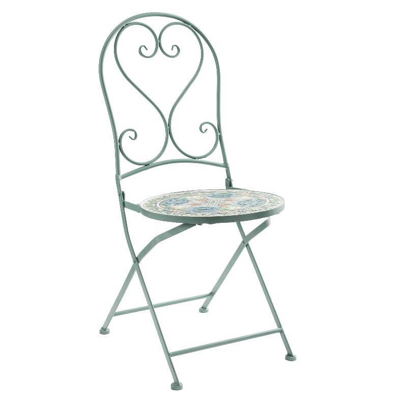 Folding Metal Teal Mosaic Bistro Chair with Mosaic Seat