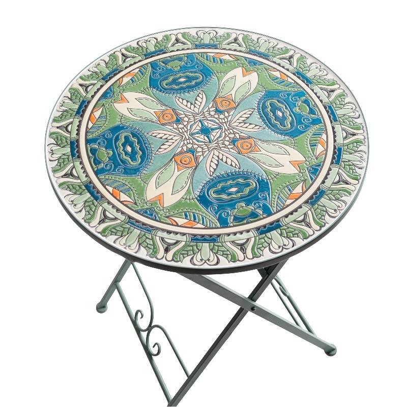 Folding Metal Teal Mosaic Bistro Table and 2 Chairs Set