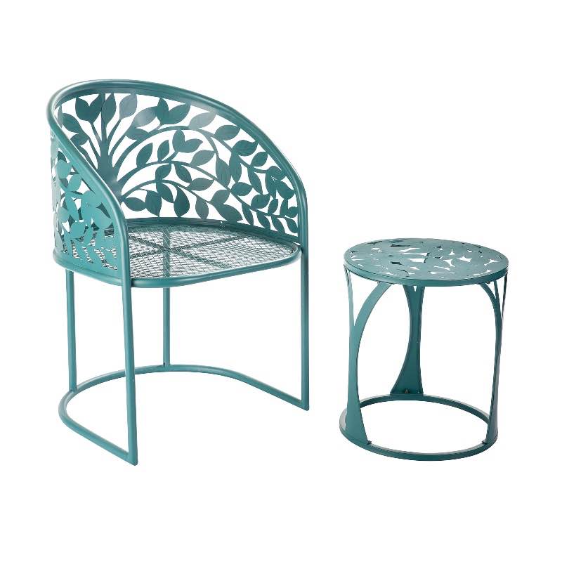 Powder-Coated Metal Tree of Life Table and Chair Set