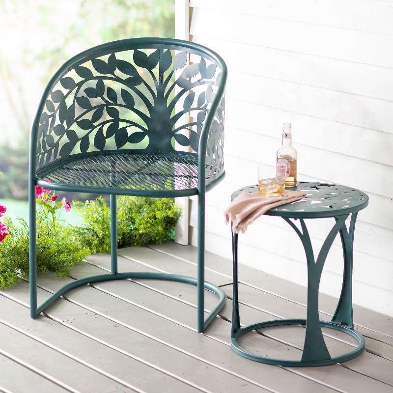 Powder-Coated Metal Tree of Life Table and Chair Set