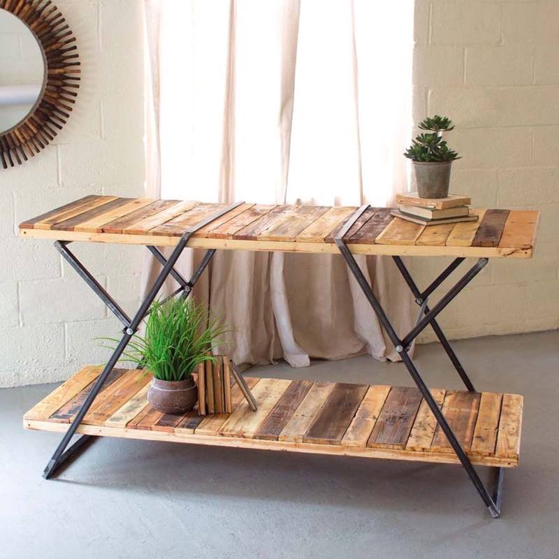 Two-Tier Reclaimed Wood and Iron Folding Table