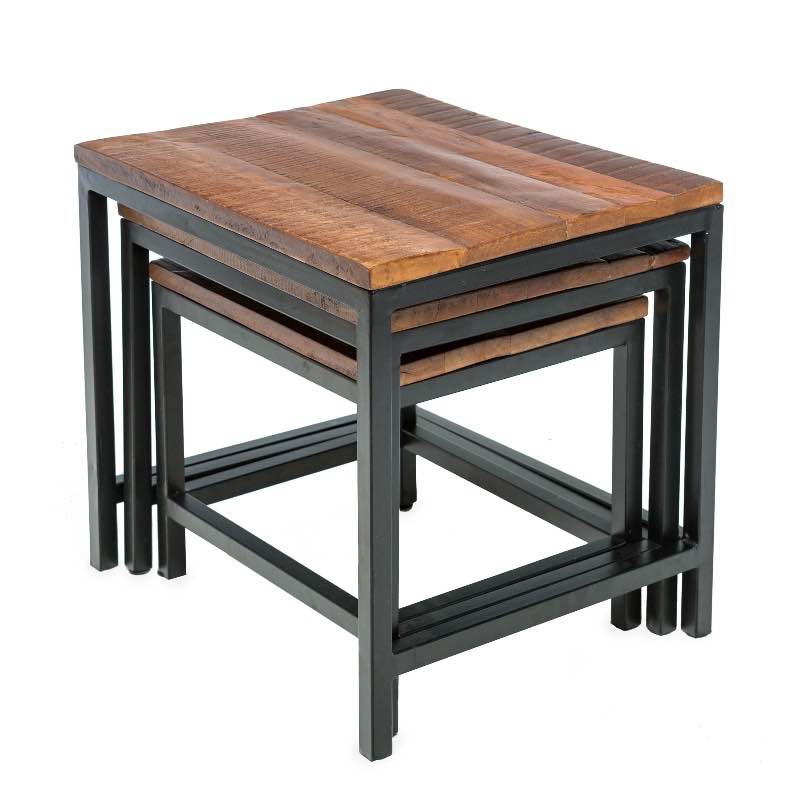 Reclaimed Wood and Metal Nesting Tables, Set of 3