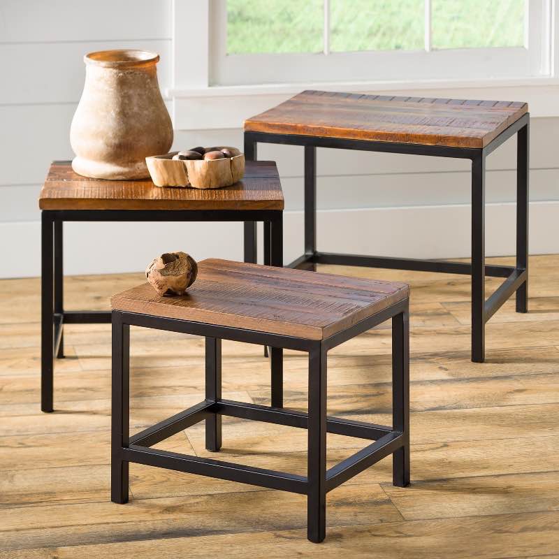 Reclaimed Wood and Metal Nesting Tables, Set of 3