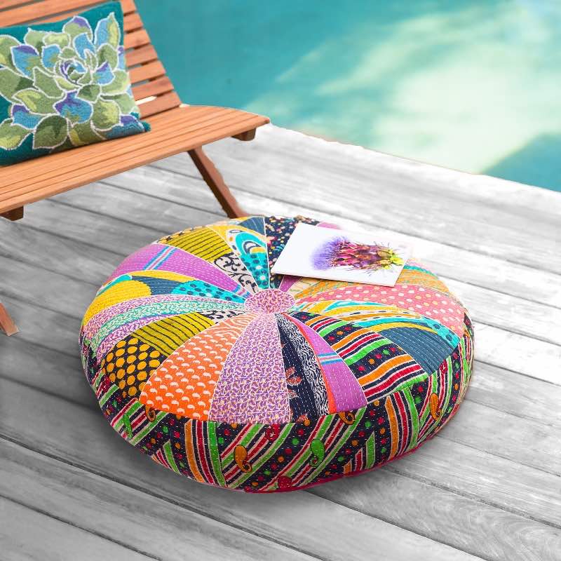 Multi-Use Handcrafted Kantha Pouf  - Multi-Color