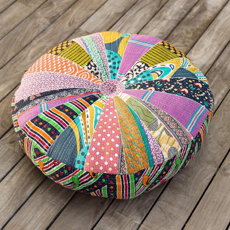 Multi-Use Handcrafted Kantha Pouf  - Multi-Color