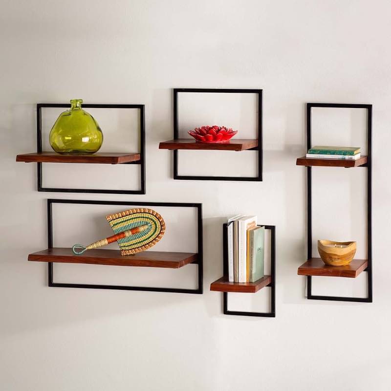 Living Edge Wood & Metal Shelves, Set of 5