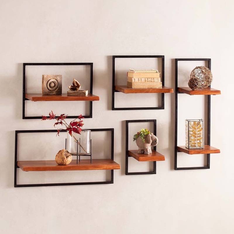 Living Edge Wood & Metal Shelves, Set of 5