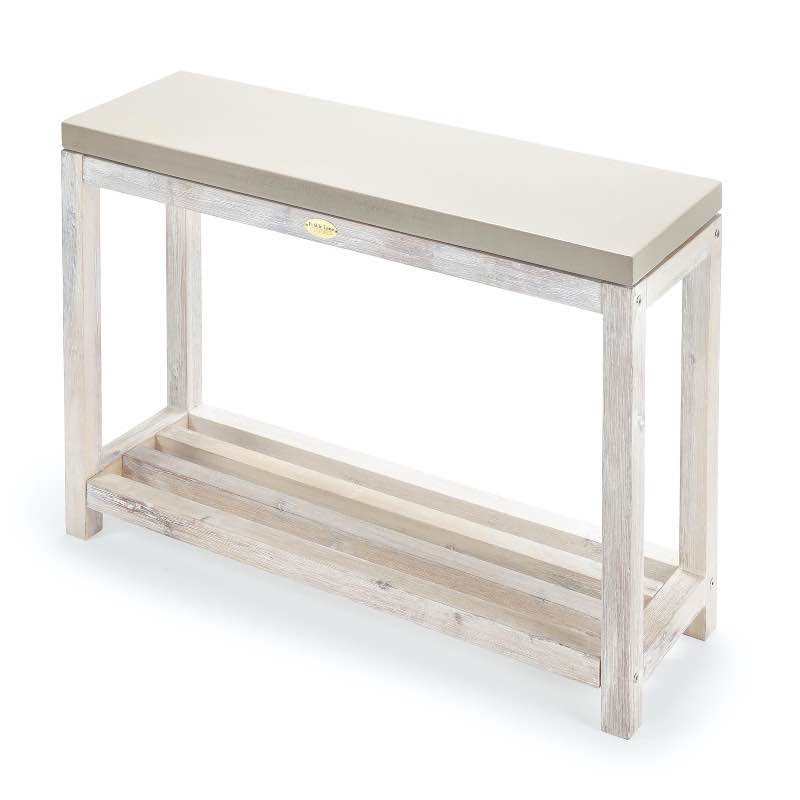 Indoor/Outdoor Cement Console Table with Hardwood Stand