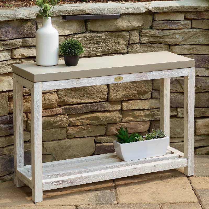 Indoor/Outdoor Cement Console Table with Hardwood Stand