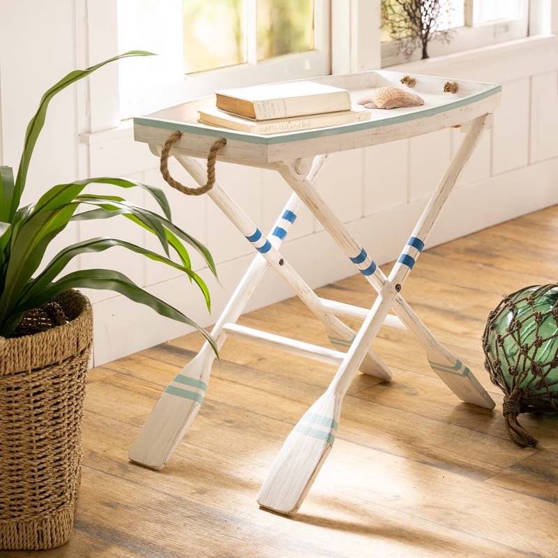 Nautical Wooden Boat Table with Oar Legs