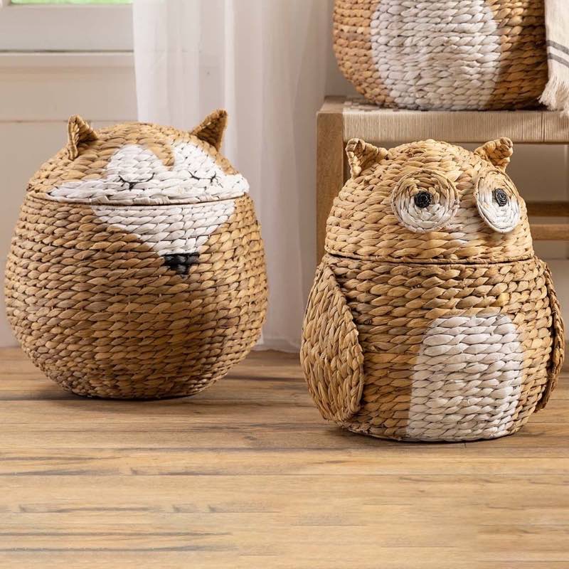 Woven Owl and Fox Storage Baskets (set of 2)