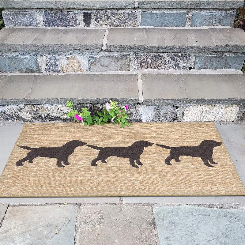 Hand-Hooked Three Black Dogs Doormat