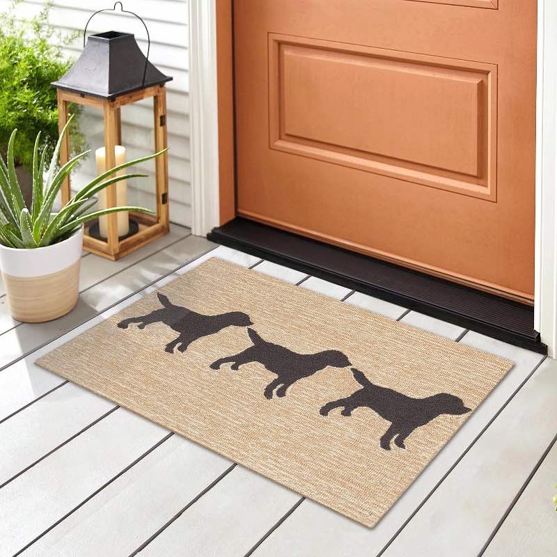 Hand-Hooked Three Black Dogs Doormat