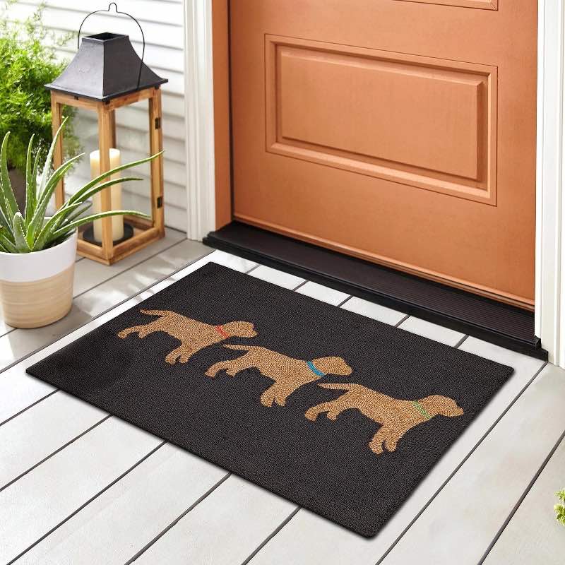 Hand-Hooked Three Yellow Labs Doormat