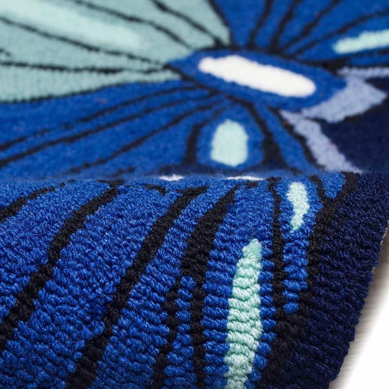 Indoor/Outdoor Hand-Hooked Polyester Butterfly Rug - Blue