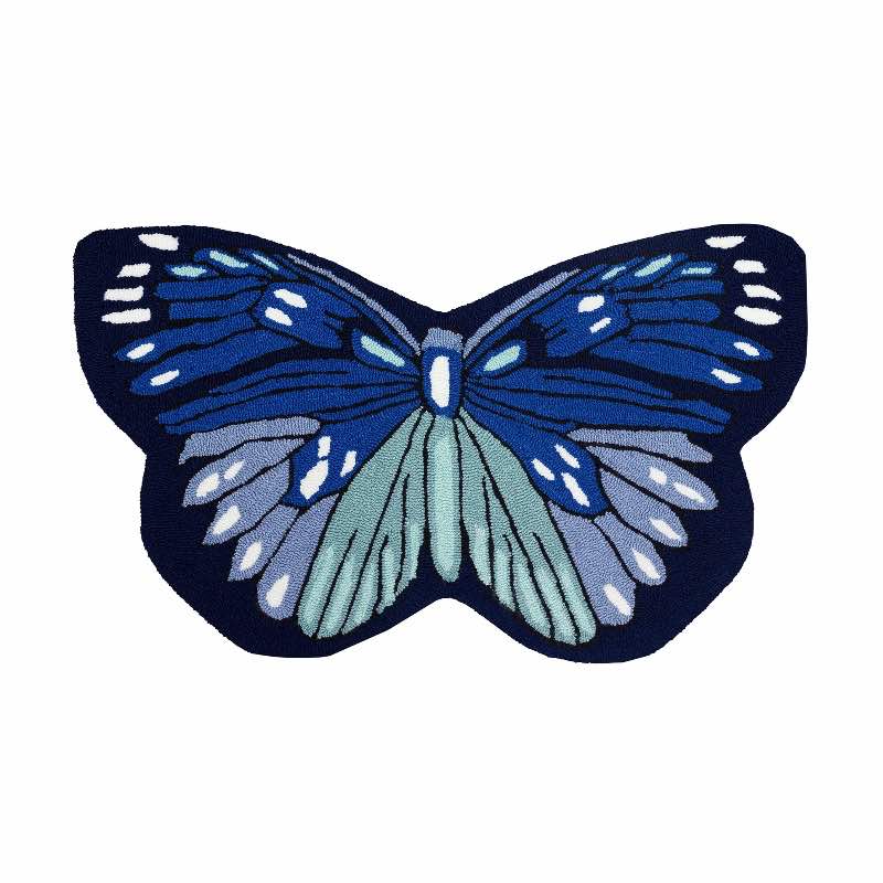 Indoor/Outdoor Hand-Hooked Polyester Butterfly Rug - Blue