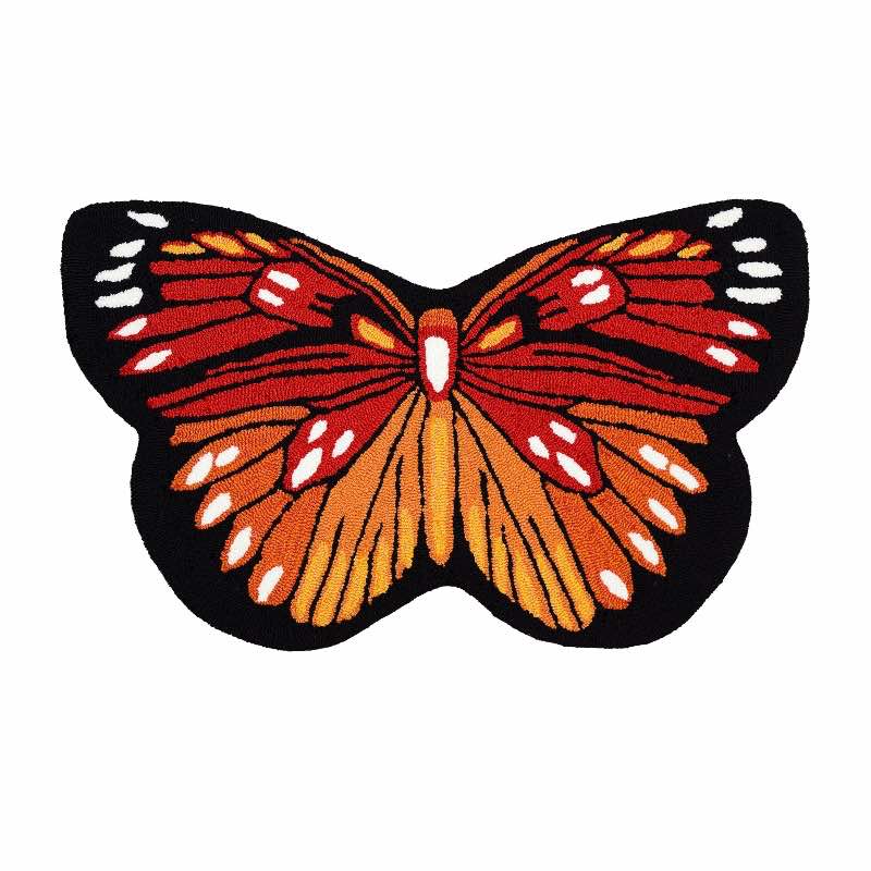 Indoor/Outdoor Hand-Hooked Polyester Butterfly Rug - Orange