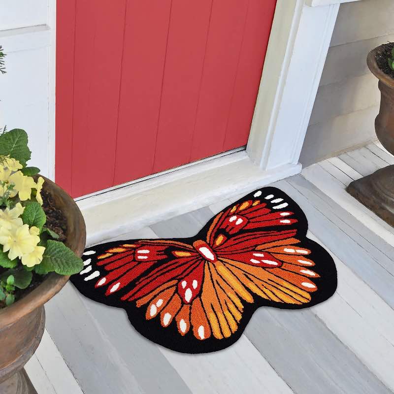 Indoor/Outdoor Hand-Hooked Polyester Butterfly Rug - Orange