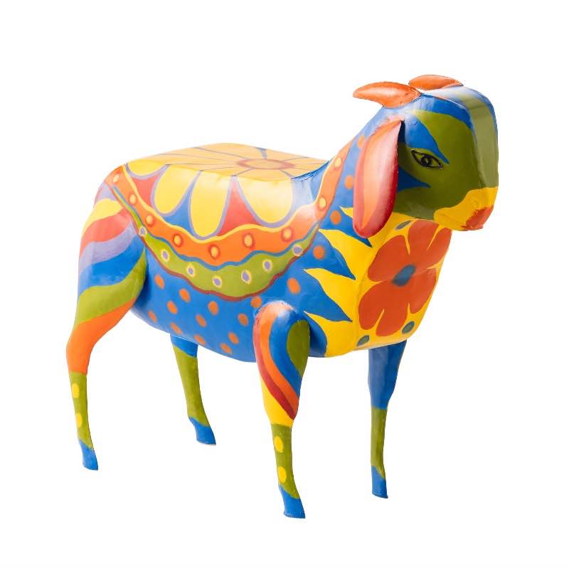 Hand-Painted Colorful Goat Side Table