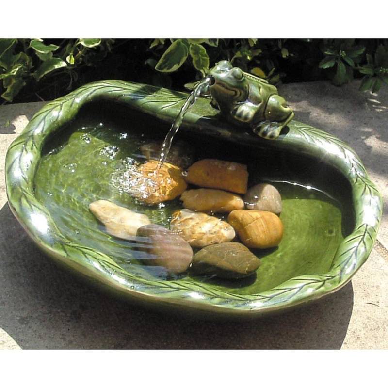 Glazed Green Ceramic Solar Frog Spouting Fountain