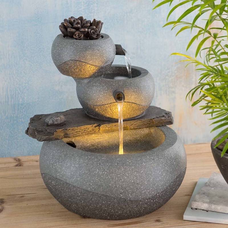 Lighted Three-Tier Indoor Fountain with Electric Pump