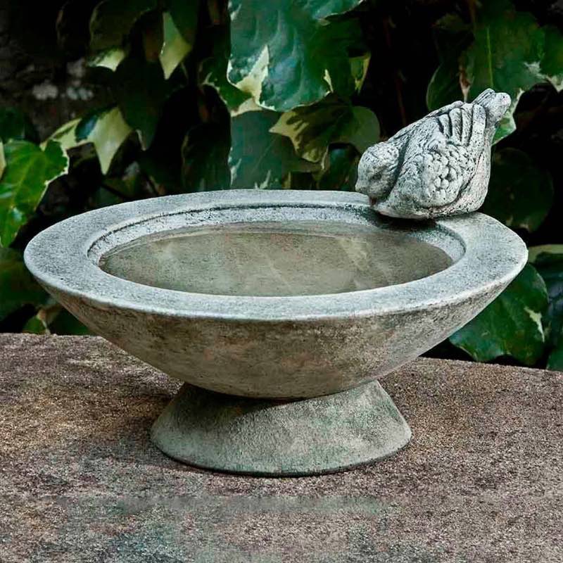 Perched Bird Cast Stone Birdbath