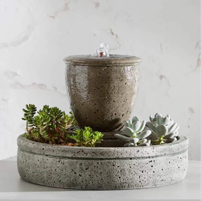 Handcrafted Cast Stone Tabletop Fountain with Planter