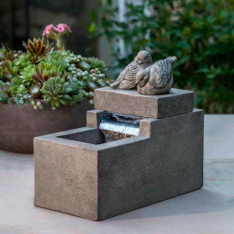 Songbirds Cast Stone Tabletop Fountain