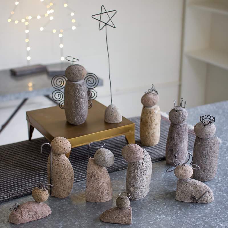 12 Piece River Rock Nativity Scene Set