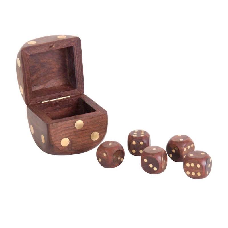 Solid Wood Dice Set with Brass Pips and Hardware