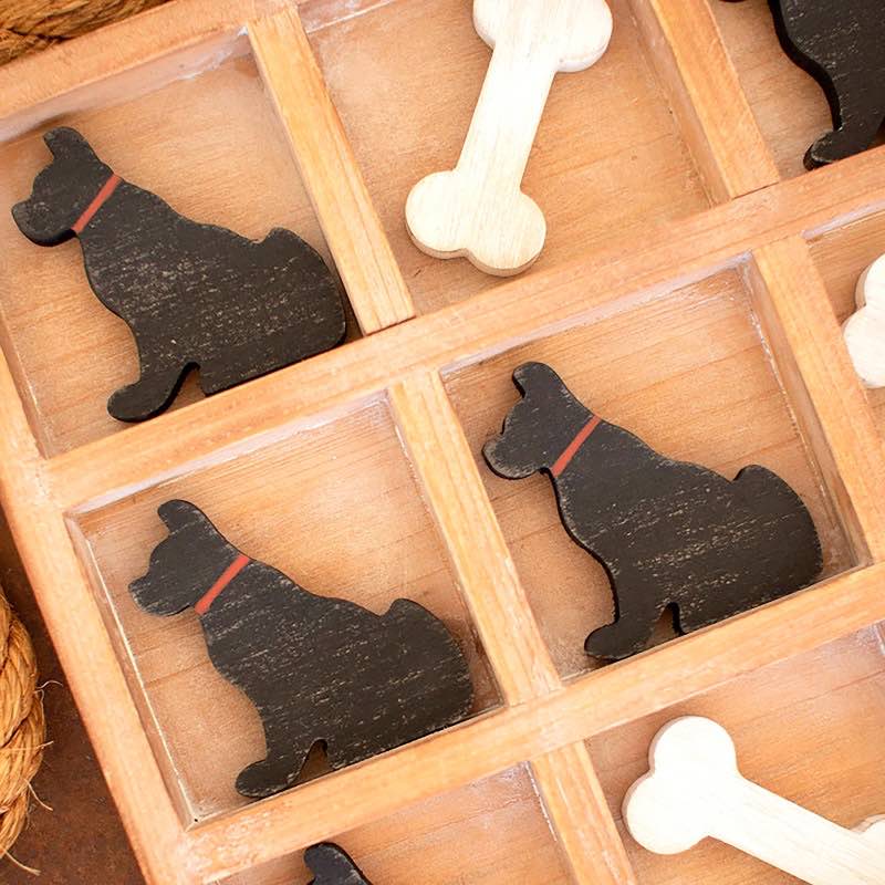 Wooden Dog and Bone Tic-Tac-Toe Game