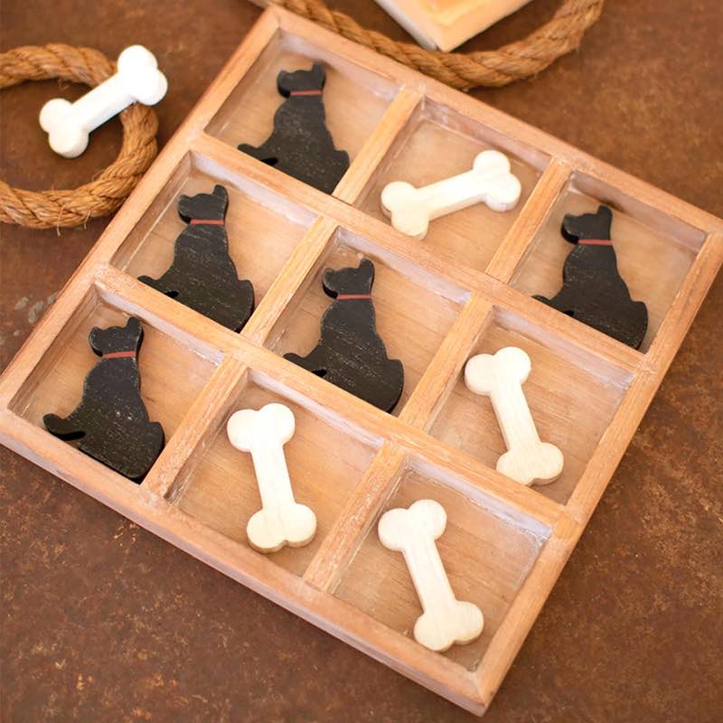 Wooden Dog and Bone Tic-Tac-Toe Game