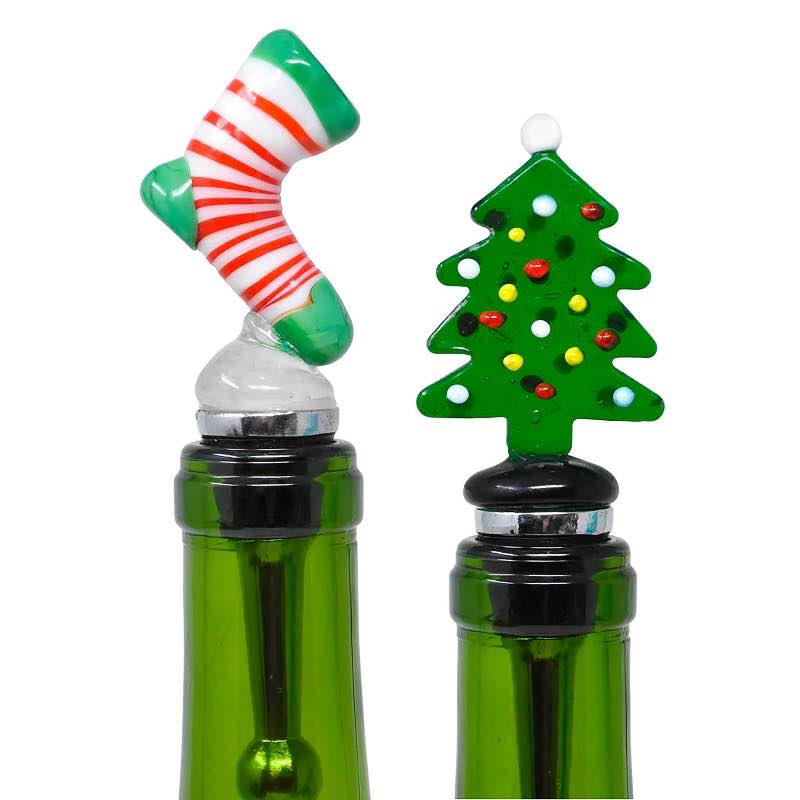 Holiday Glass Bottle Stoppers, Set of 2