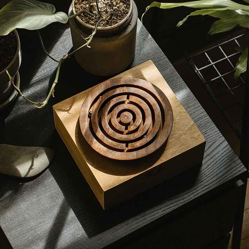 Hand-Carved Wooden Labyrinth Game