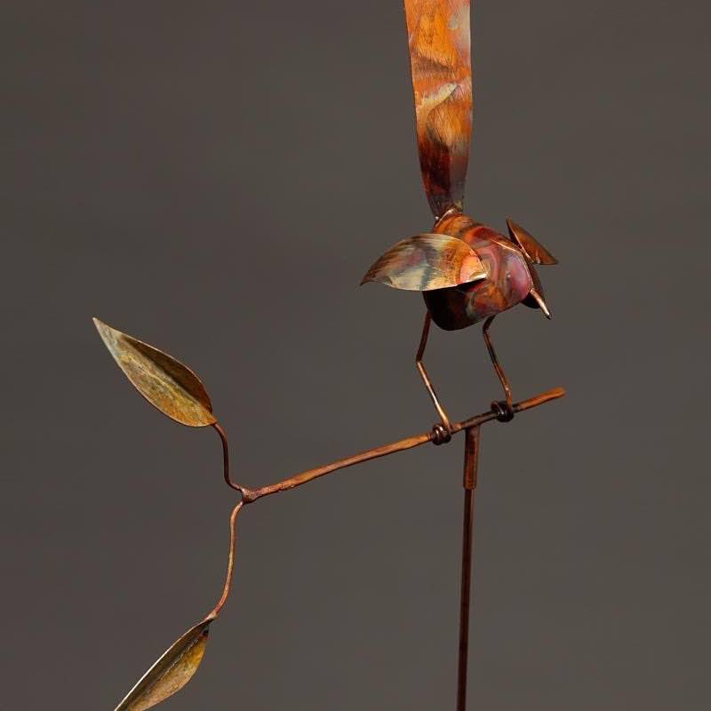 Copper Bird on Branch With Garden Stake