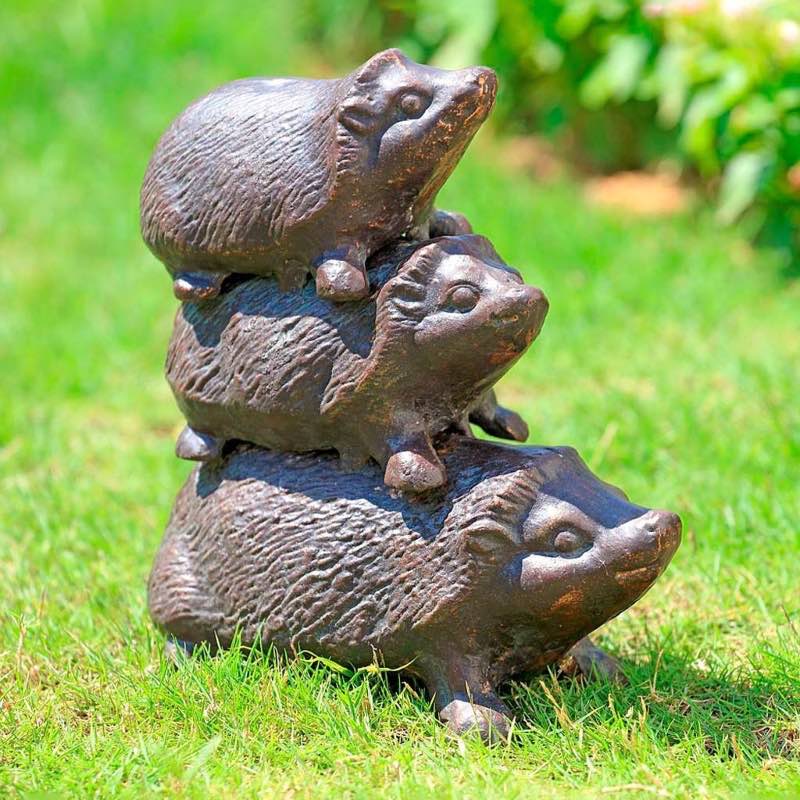 Cast Iron Stacked Hedgehogs Garden Sculpture