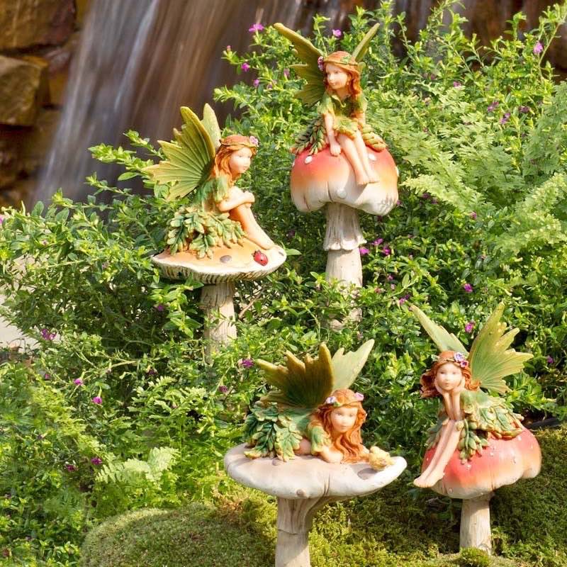 Fairies On Mushrooms Garden Stakes, Set of 4